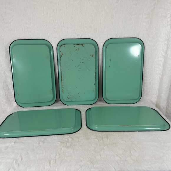 Vintage Set (5) Metal Toleware Snack Tip Tray Hand Painted Floral Flowers 1950's - Picture 5 of 9